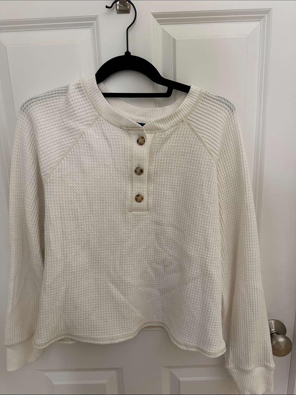 Old Navy Cream Waffle-Knit Henley Sweatshirt